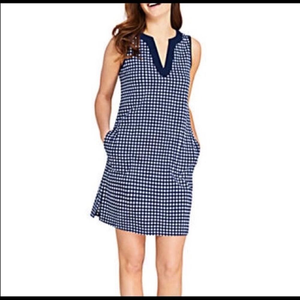 Draper James Lands End Navy Blue White Gingham Checkered Shift Dress Size Large